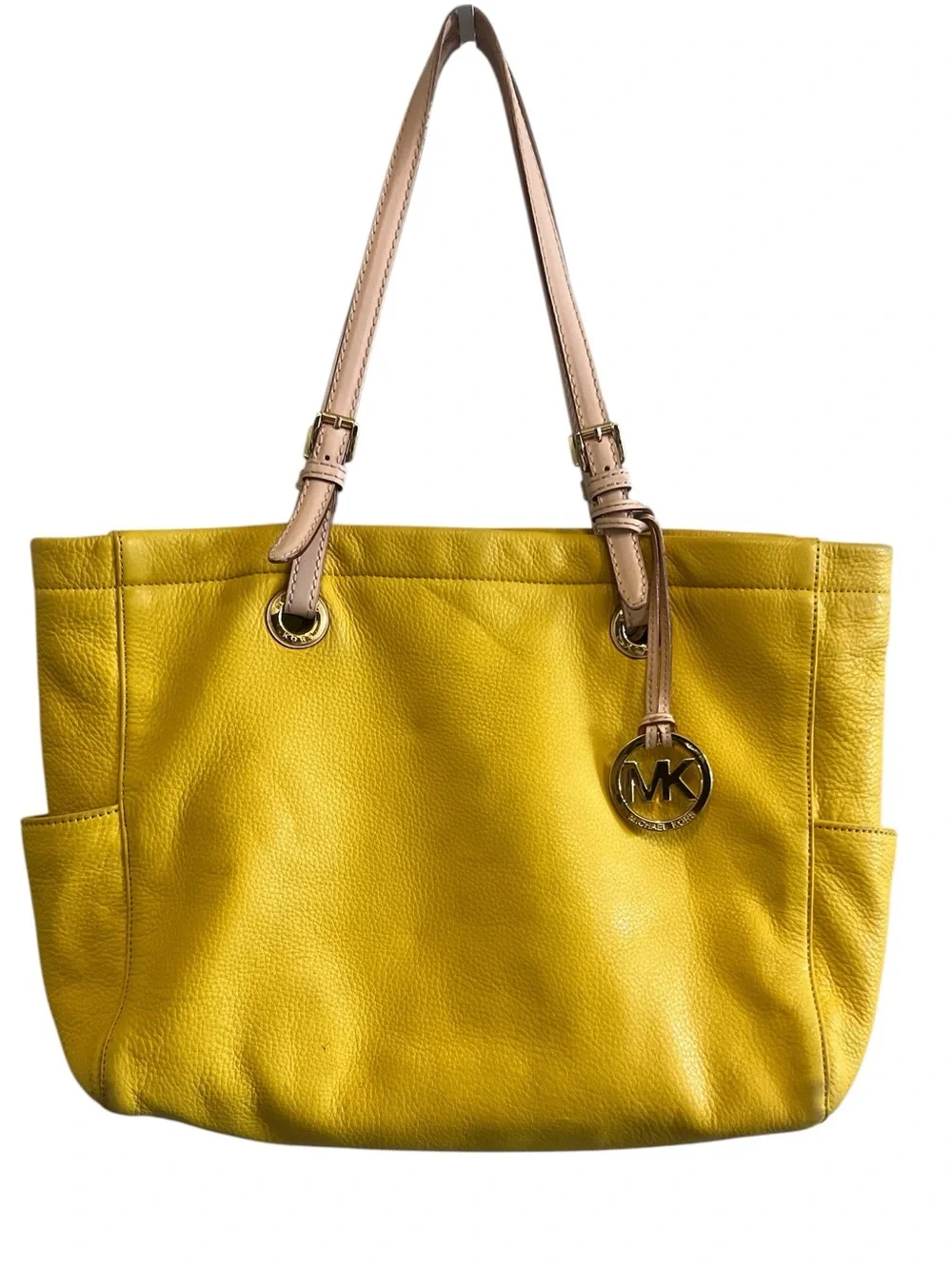 Michael Kors Bright Yellow Leather Tote with Tan Straps